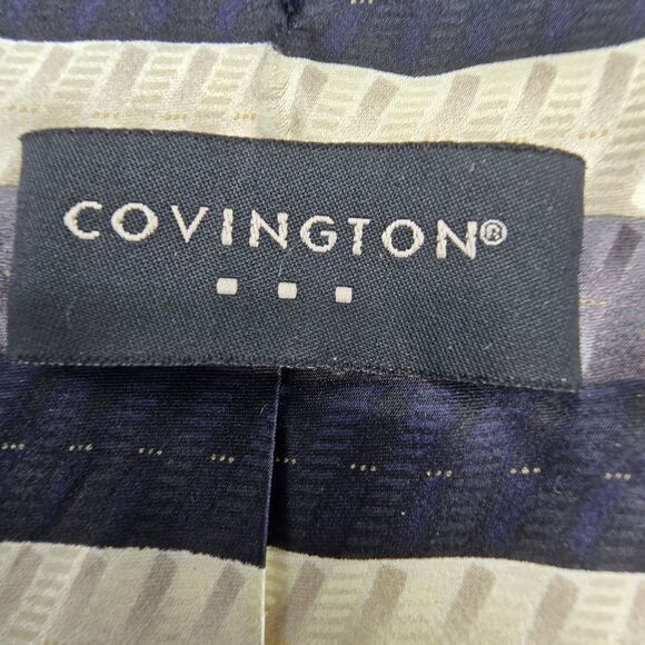 Necktie Mens Vintage Covington 100% Silk, Black, size is 59" x 4 Menswear Tan - Picture 4 of 6